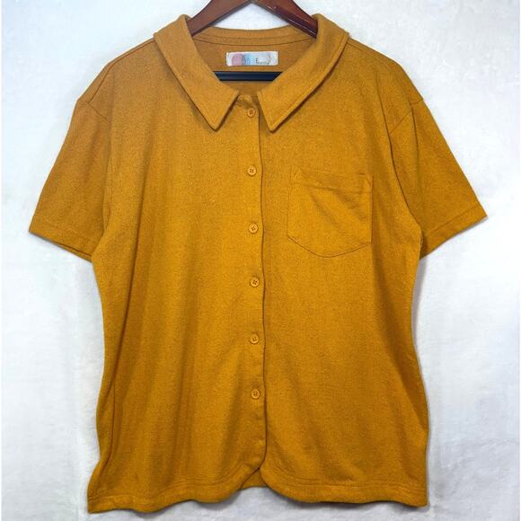 Free People Beach L Fresno Terry Buttoned Golden Pollen Yellow TOP Summer Resort - Picture 2 of 11